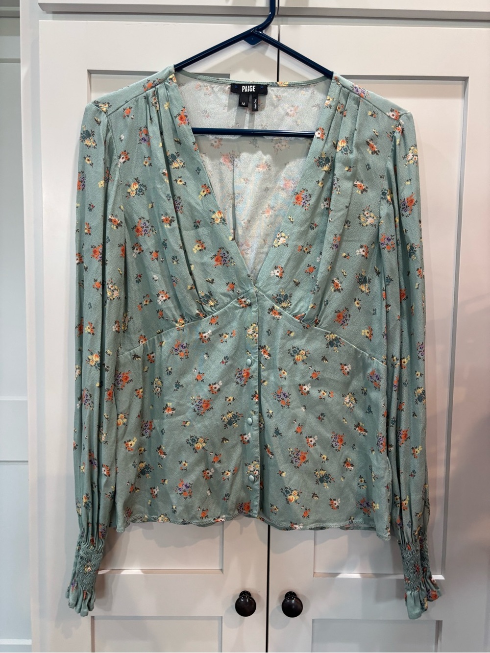 PAIGE Mint Green Floral Wrap-Style Blouse